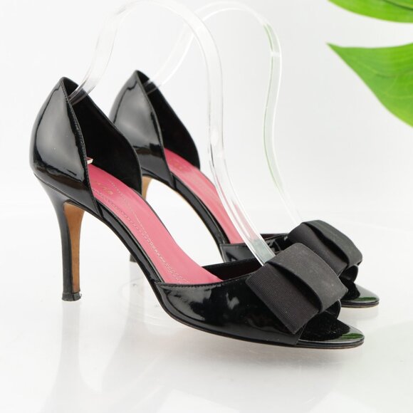 Kate Spade Womens Gina Sandals Size 7 Black Patent Bow D'Orsay Heel Dress Shoes - Picture 11 of 13